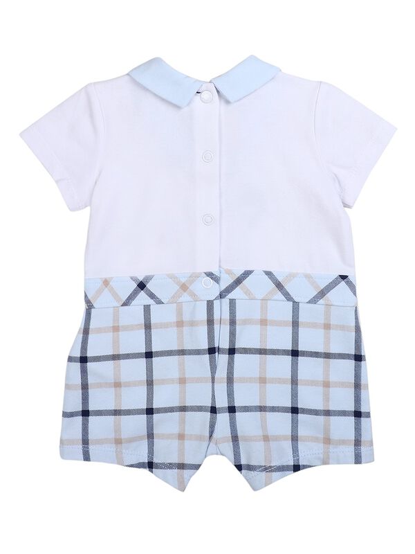 Boys White & Light Blue Short Sleeve Knitted Romper image number 1